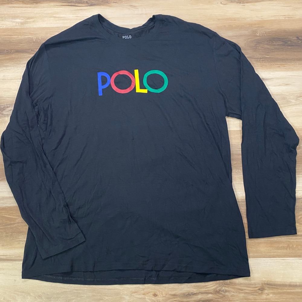 Polo Ralph Lauren Long Sleeve T-Shirt XL Logo Graphic Cotton Blend Black